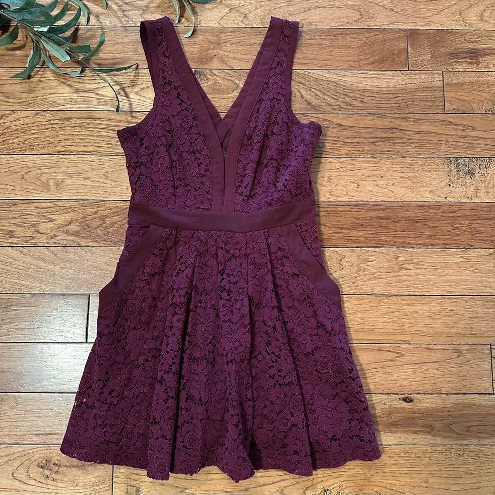 Free People Lovely in Lace Boho Western V Neck Pockets Sleeveless Burgandy Dress - Picture 13 of 15